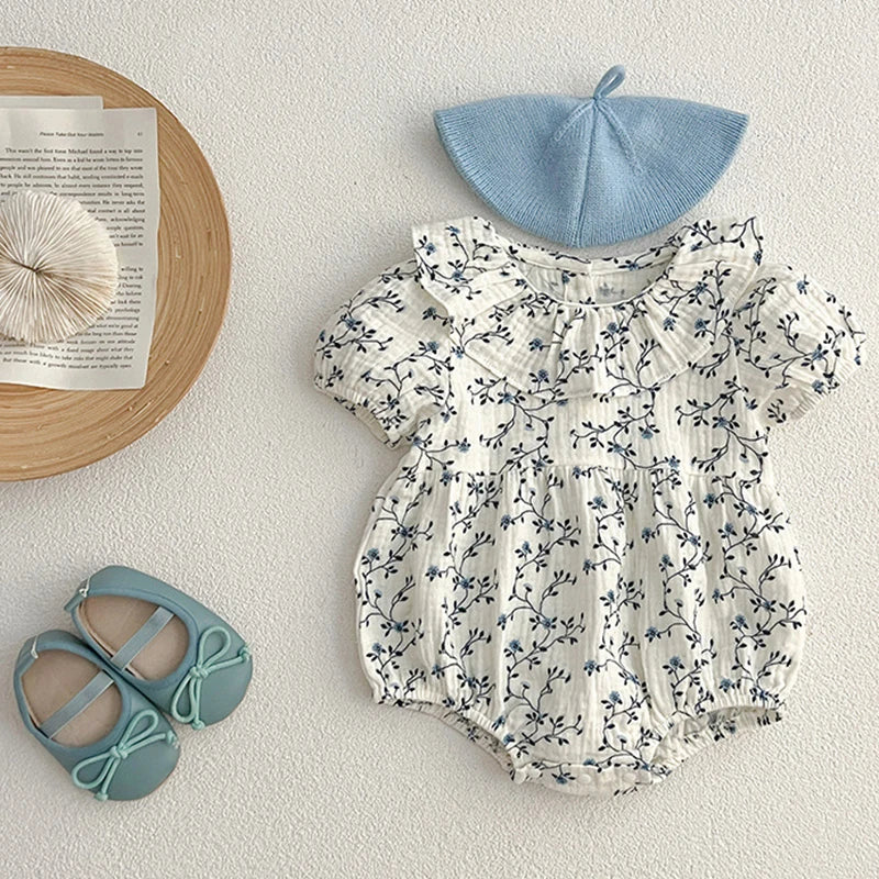 Flower Print Romper Dress Matching Sister Outfit