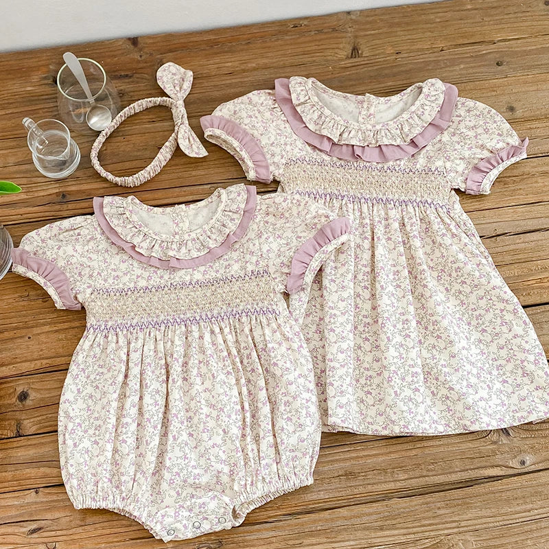 Lace Floral Toddler Girl Dress Family Matching Sister Outfit