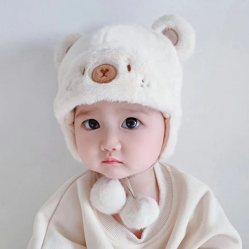 MOMSTAG Winter Fleece Wool Hemming Baby Hat - With Ball & Ear Protection