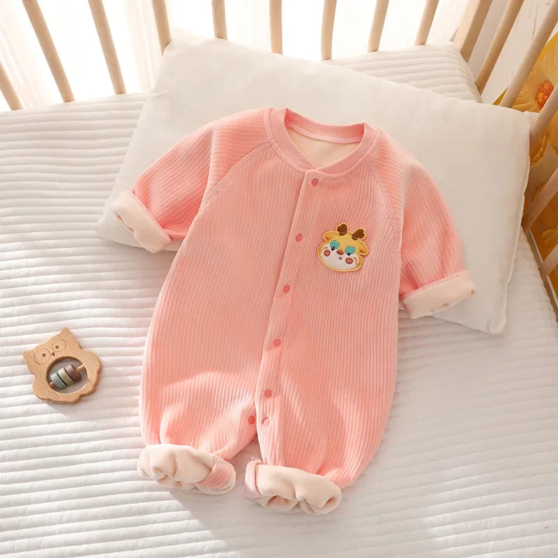 Cartoon Fleece Baby Jumpsuit 0-24M