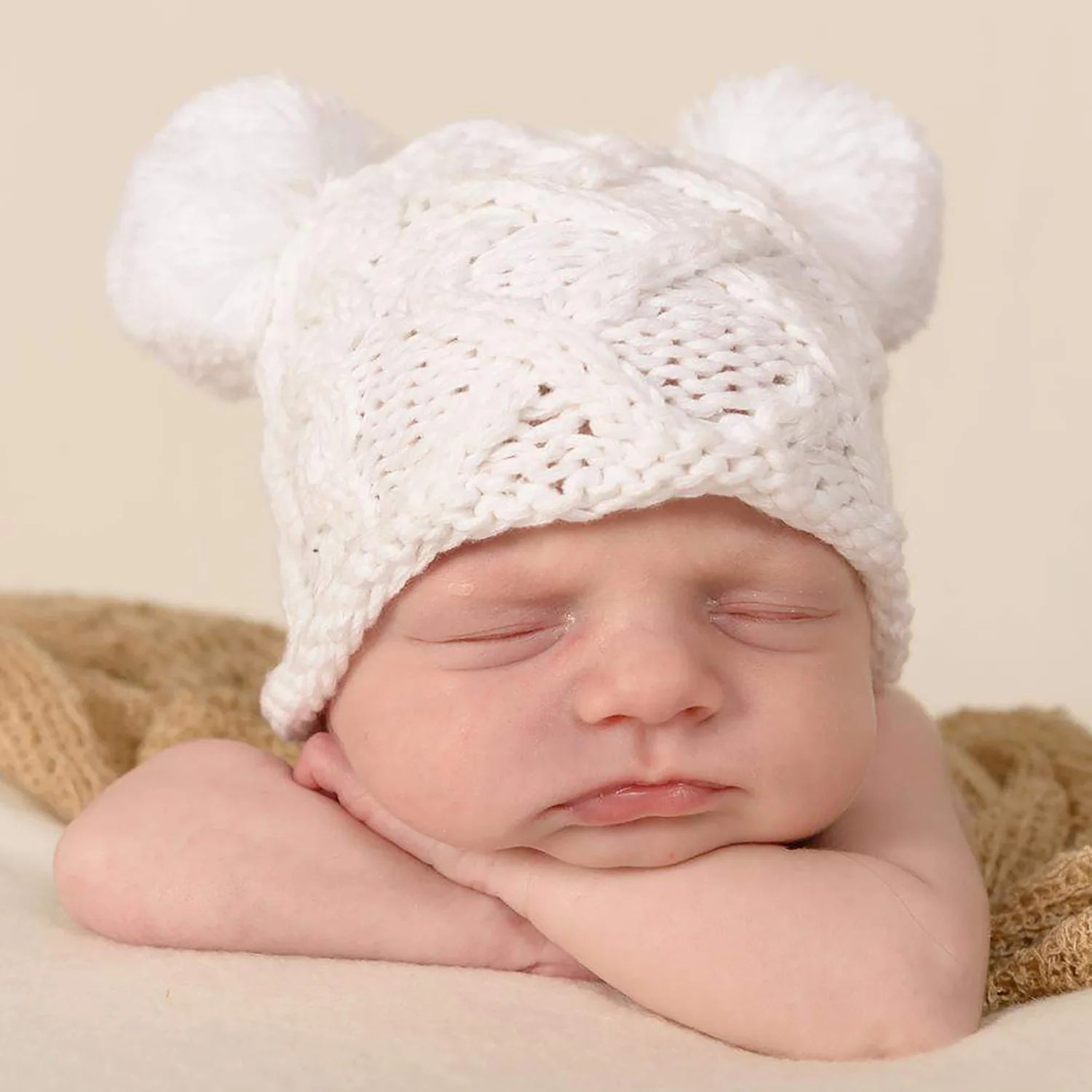 MOMSTAG Newborn Winter Crochet Bear Ear Hat - Baby Bonnet