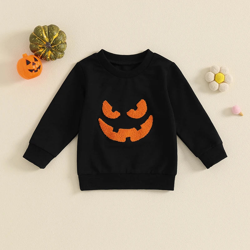 Pumpkin Embroidery Halloween Sweatshirts for Boys and Girls