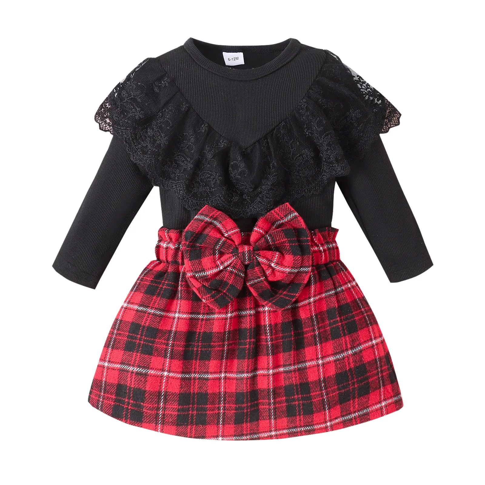 MOMSTAG Girls Autumn Winter Outfit Long Sleeve Tops+Plaid Skirt