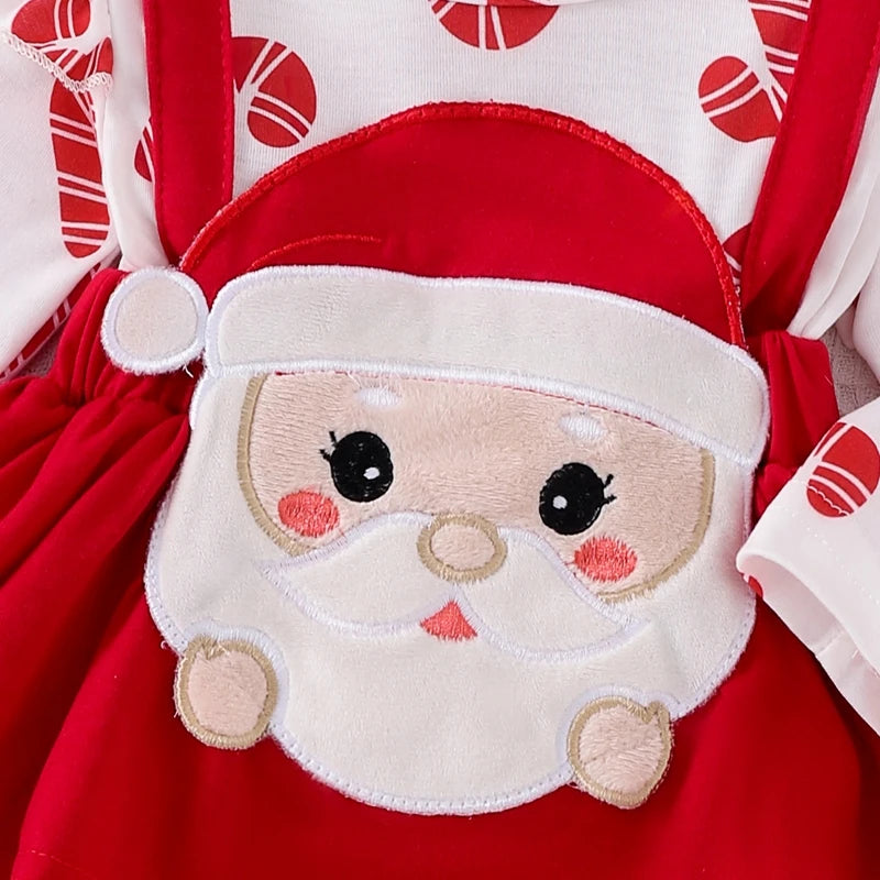 Santa Cartoon Baby Ruffle Dress Set