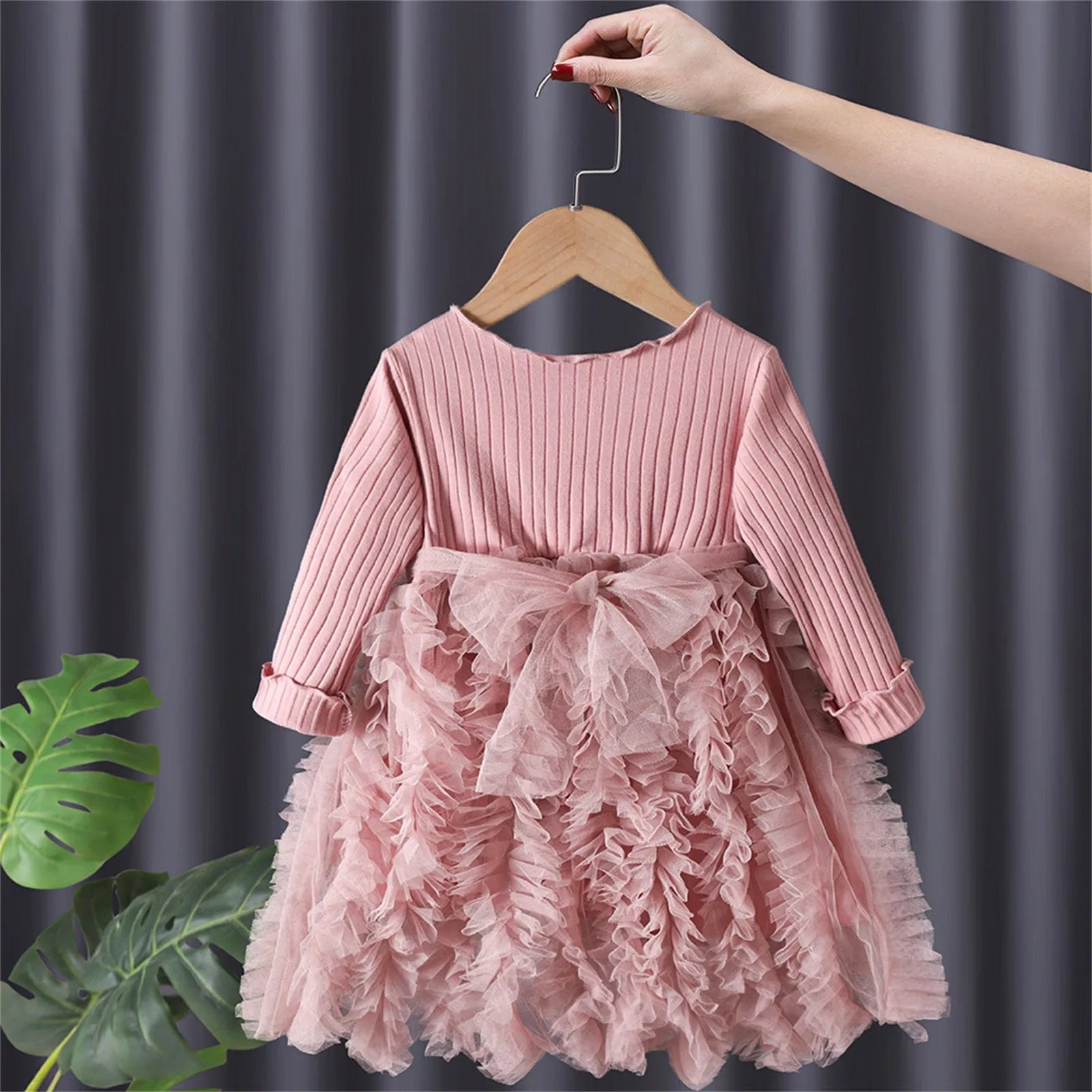 MOMSTAG Baby Girls Winter Party Tulle Tutu Knitted Ruffles Dress