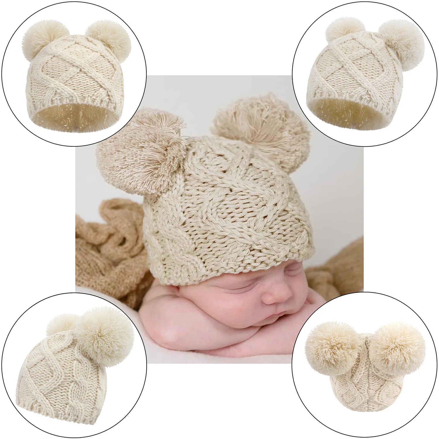 MOMSTAG Newborn Winter Crochet Bear Ear Hat - Baby Bonnet