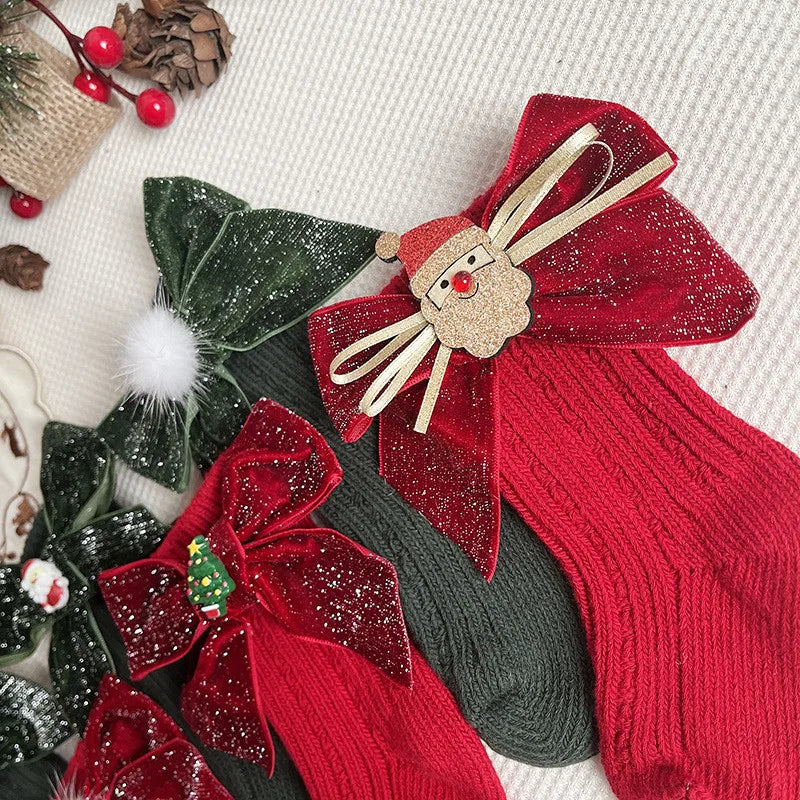 Winter Fancy Bow Knee High Socks