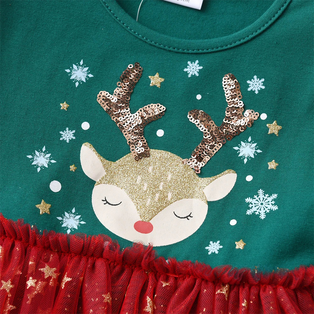 Christmas Elk Sequin Princess Dress for Toddlers