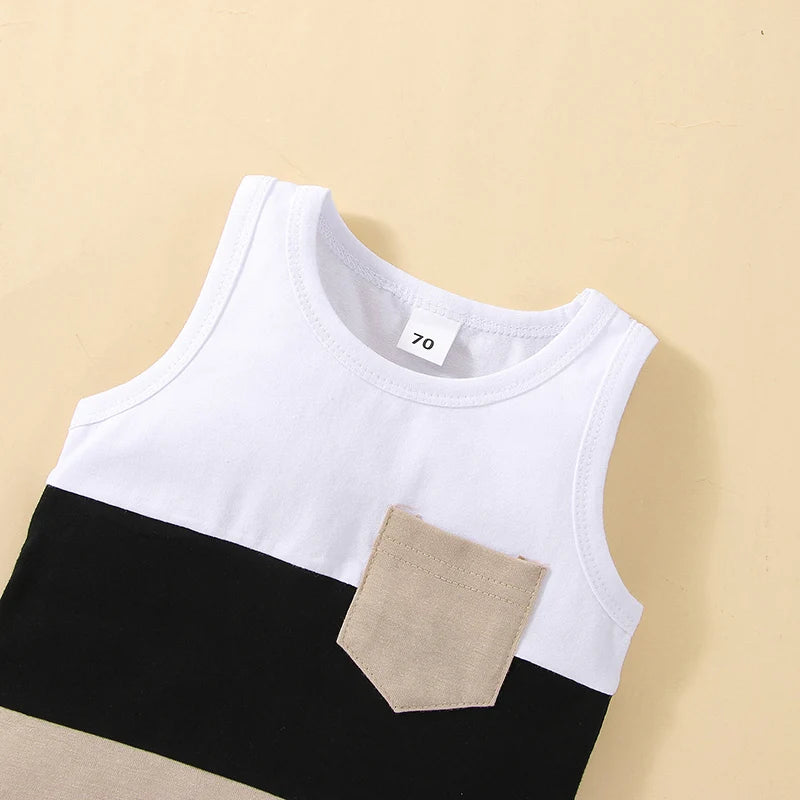 Infant Baby Boys Sleeveless Vest with Pocket + Shorts 2pcs