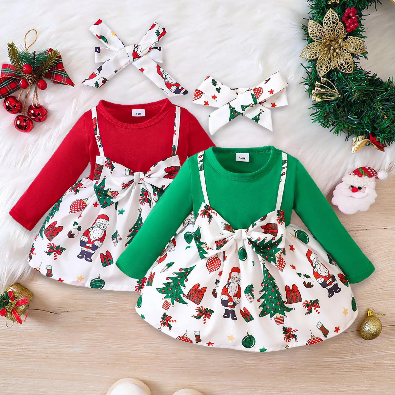 MOMSTAG Baby Girls Big Bowknot Santa Claus Print Dress