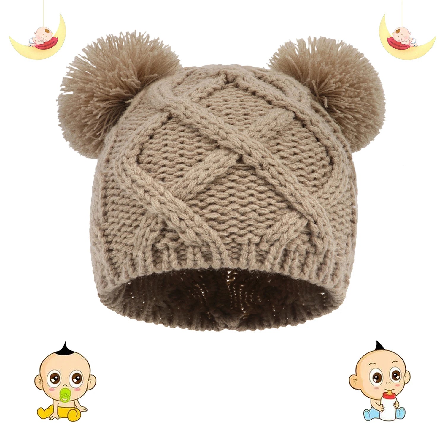 MOMSTAG Newborn Winter Crochet Bear Ear Hat - Baby Bonnet