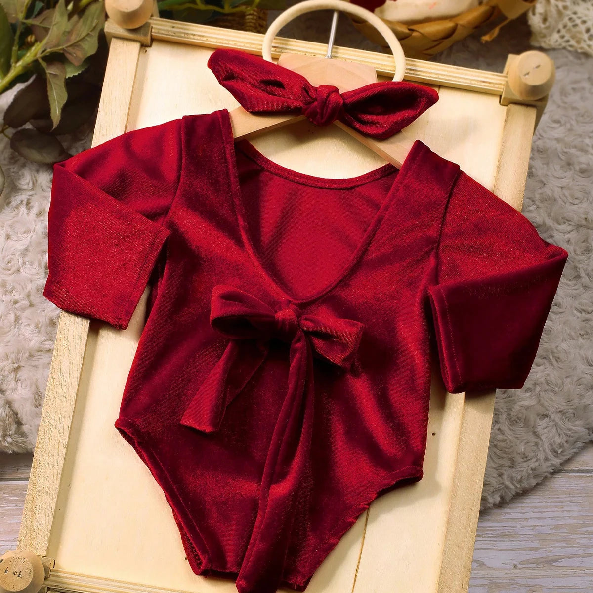 Newborn Girl Christmas Romper Photo Shoot Outfit Set