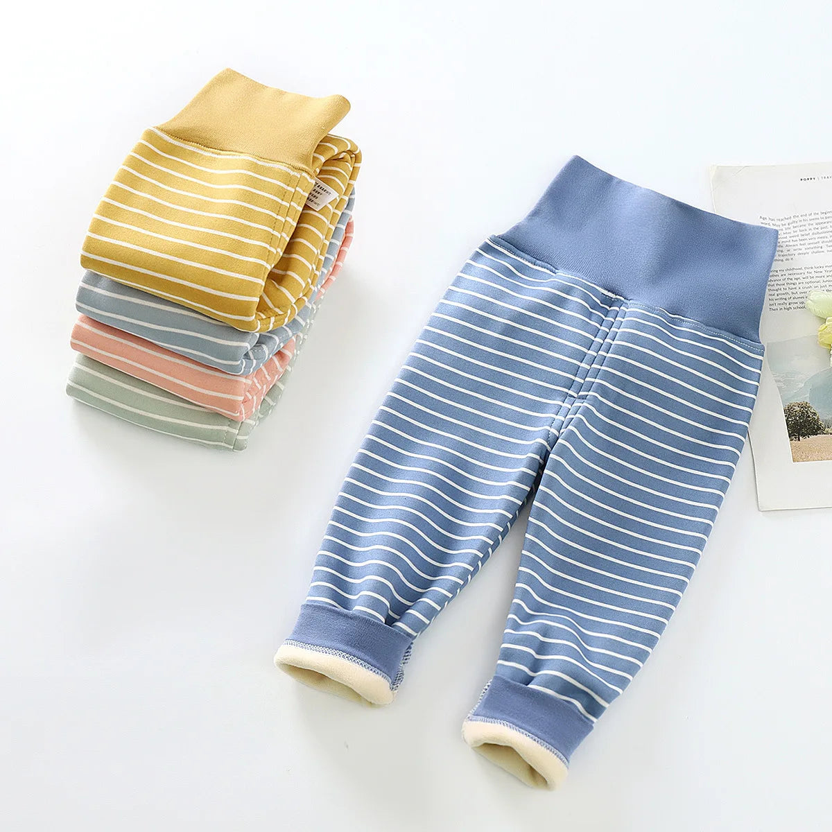 Striped High Waisted Warm Pants for baby boys and girls