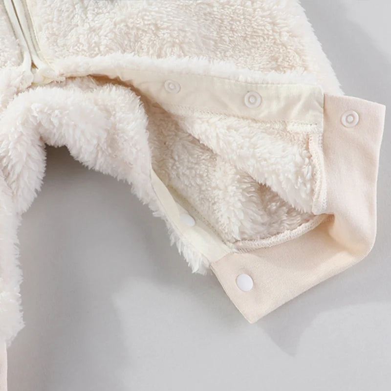 Cute Baby Flannel Zip Up Jumpsuit 3-18M