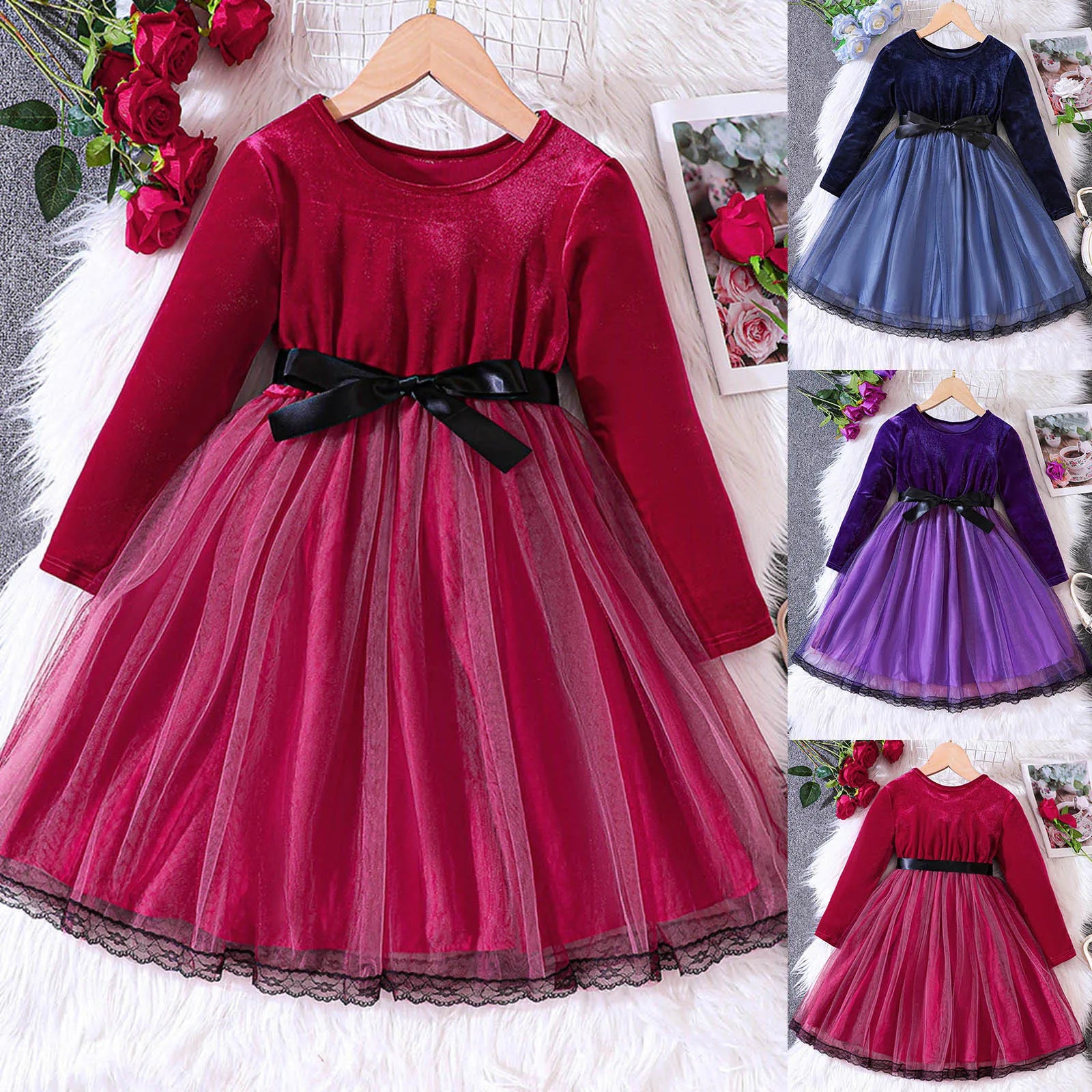 MOMSTAG Baby Girls Winter Bowknot Patchwork Star Tulle Dress