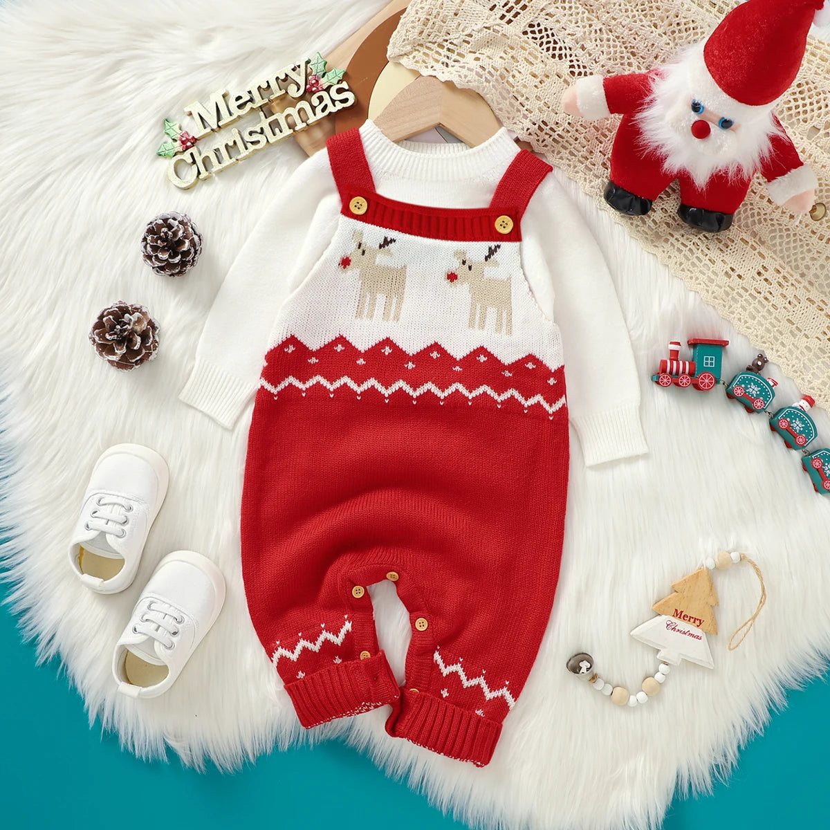 Red Reindeer Knit Baby Romper