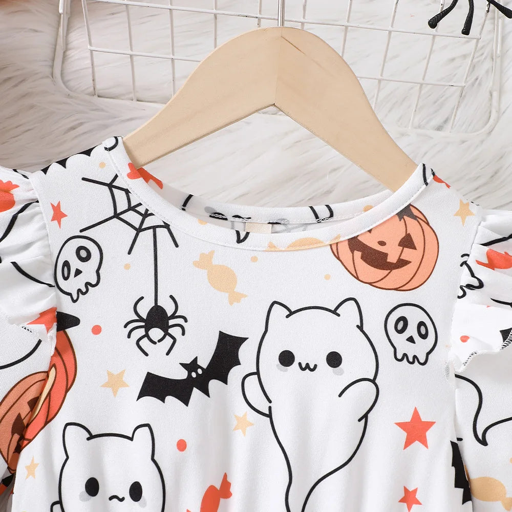 Halloween Print Long Sleeve Dress for Girls