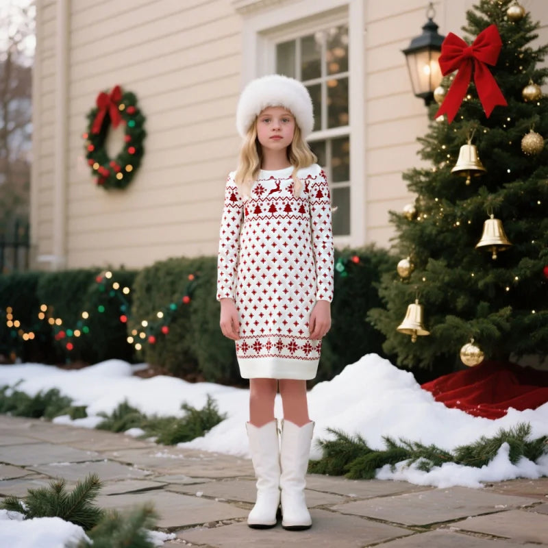 Girls Christmas Sweater Dress  Holiday Knit Outfit