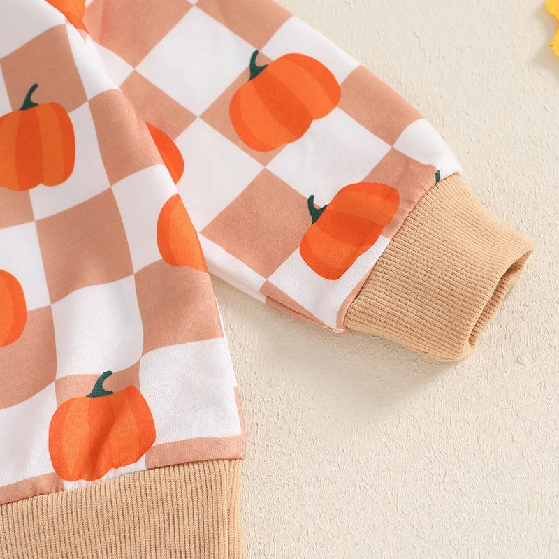 Pumpkin Print Long Sleeve Sweatshirt and Pant for Toddler Boys