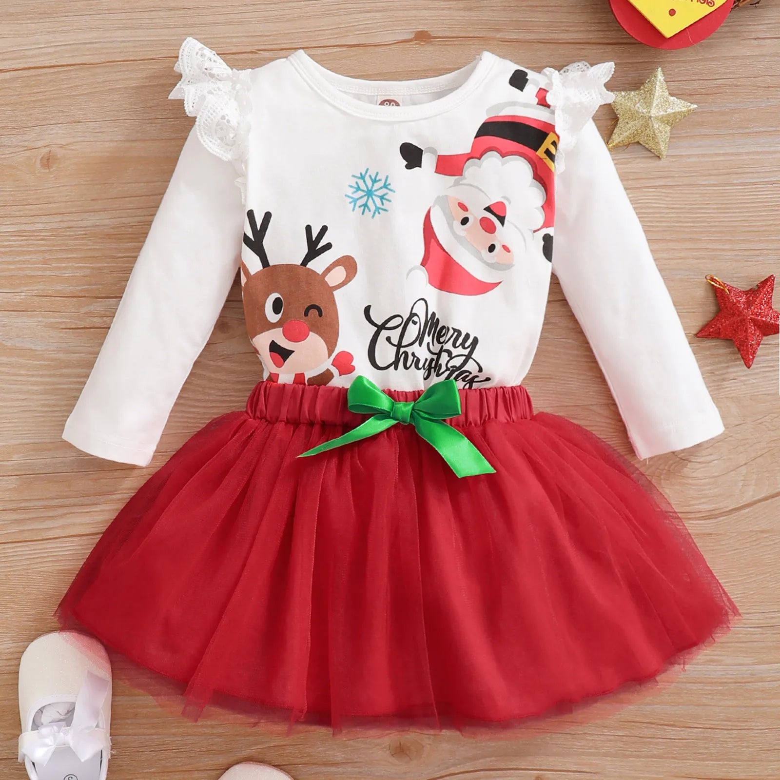 MOMSTAG Girls Christmas Outfits Bodysuit+Tulle