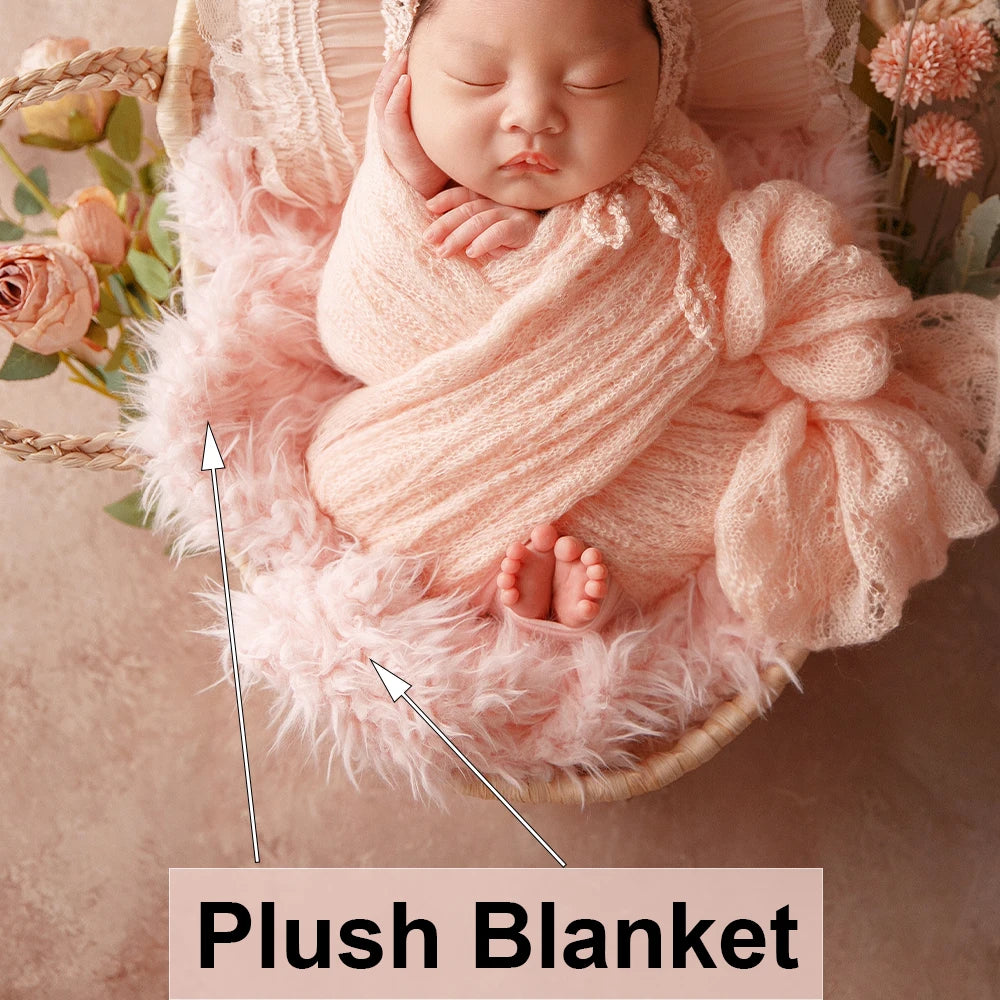 MOMSTAG Newborn Pink Theme Photography Props Set - Includes Knitted Wrap, Headflower, Lace Pillow, Bunny Doll