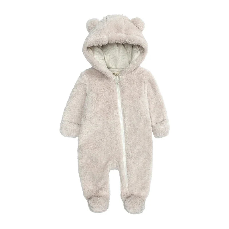 0-12M Fleece Baby Romper Hooded Zipper Bodysuit