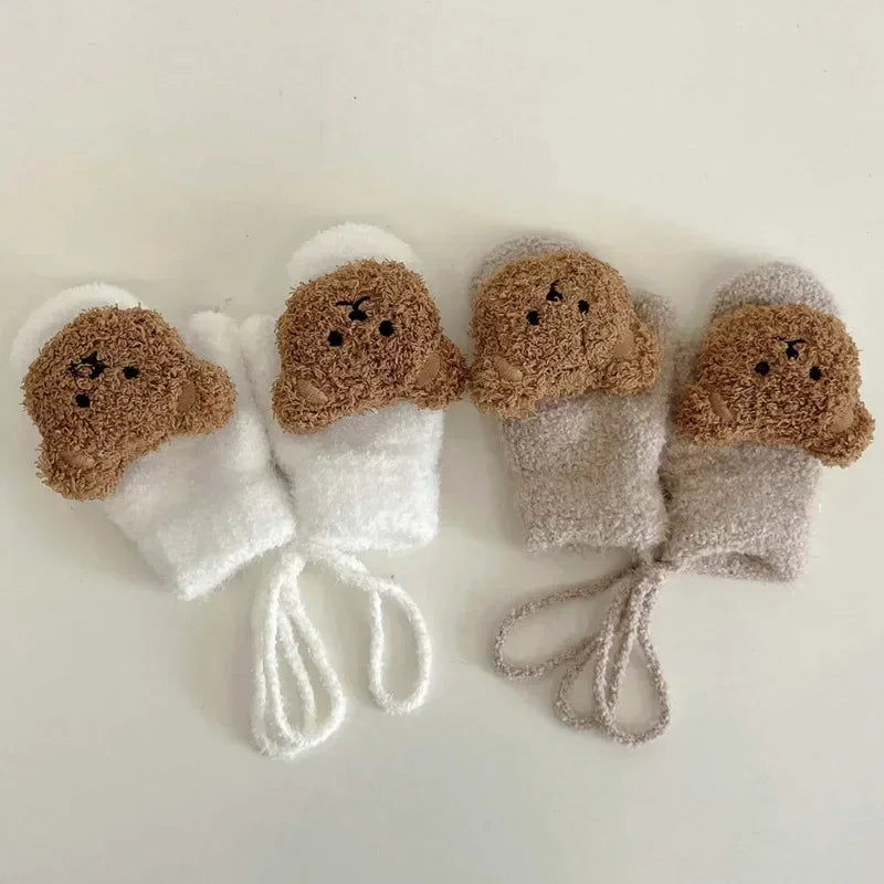 MOMSTAG Kids' Winter Cartoon Bear Knitted Mittens - Warm & Soft