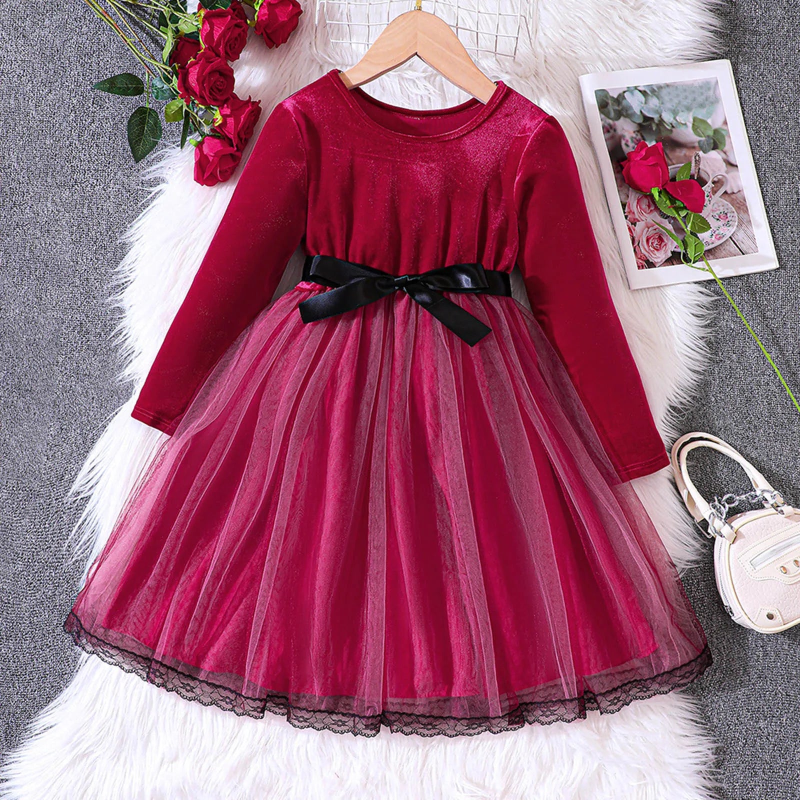 MOMSTAG Baby Girls Winter Bowknot Patchwork Star Tulle Dress