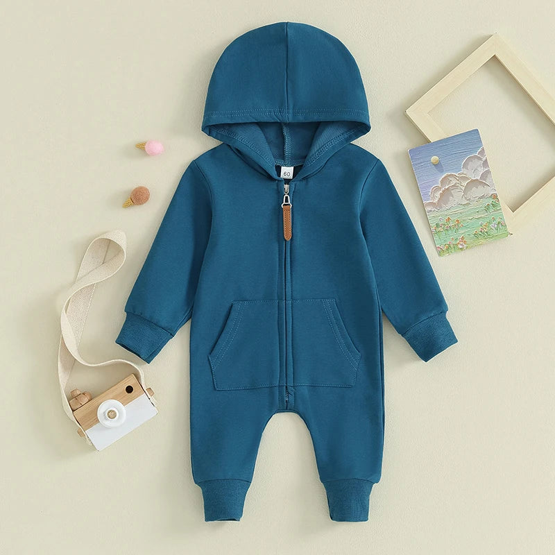 MOMSTAG Newborn Zipper Hooded Jumpsuit Romper Winter Outfit