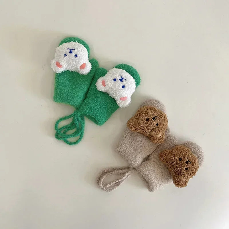 MOMSTAG Kids' Winter Cartoon Bear Knitted Mittens - Warm & Soft