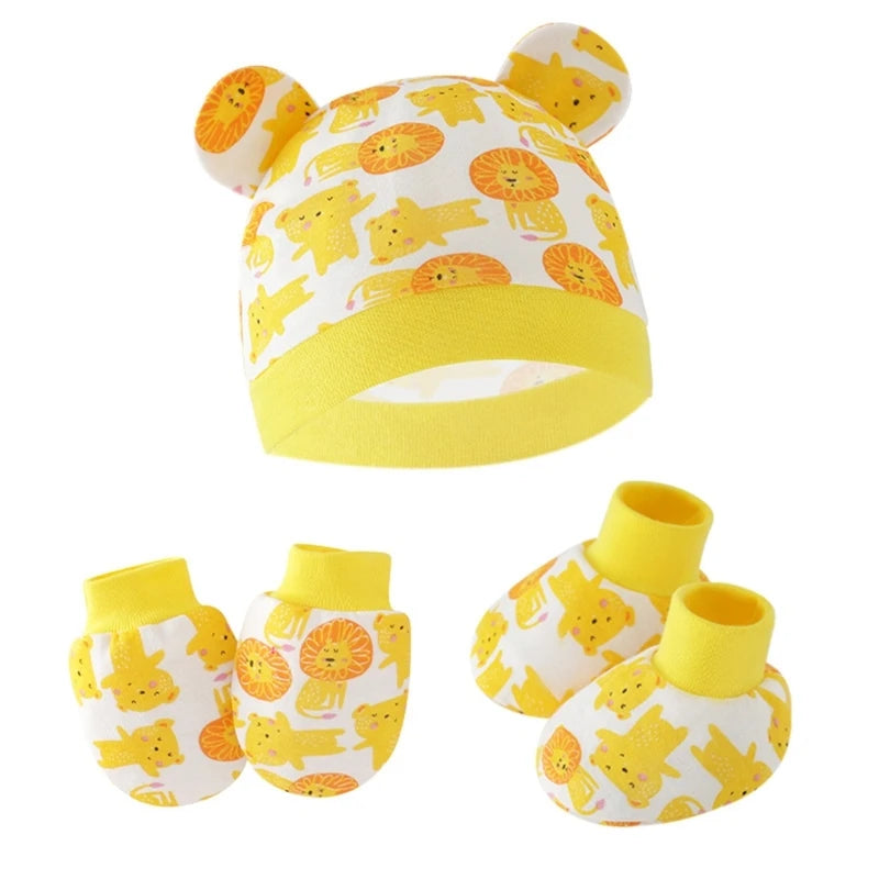 3pcs/set Cotton Cap with Anti Scratch Mittens and Foot Cover for newborns