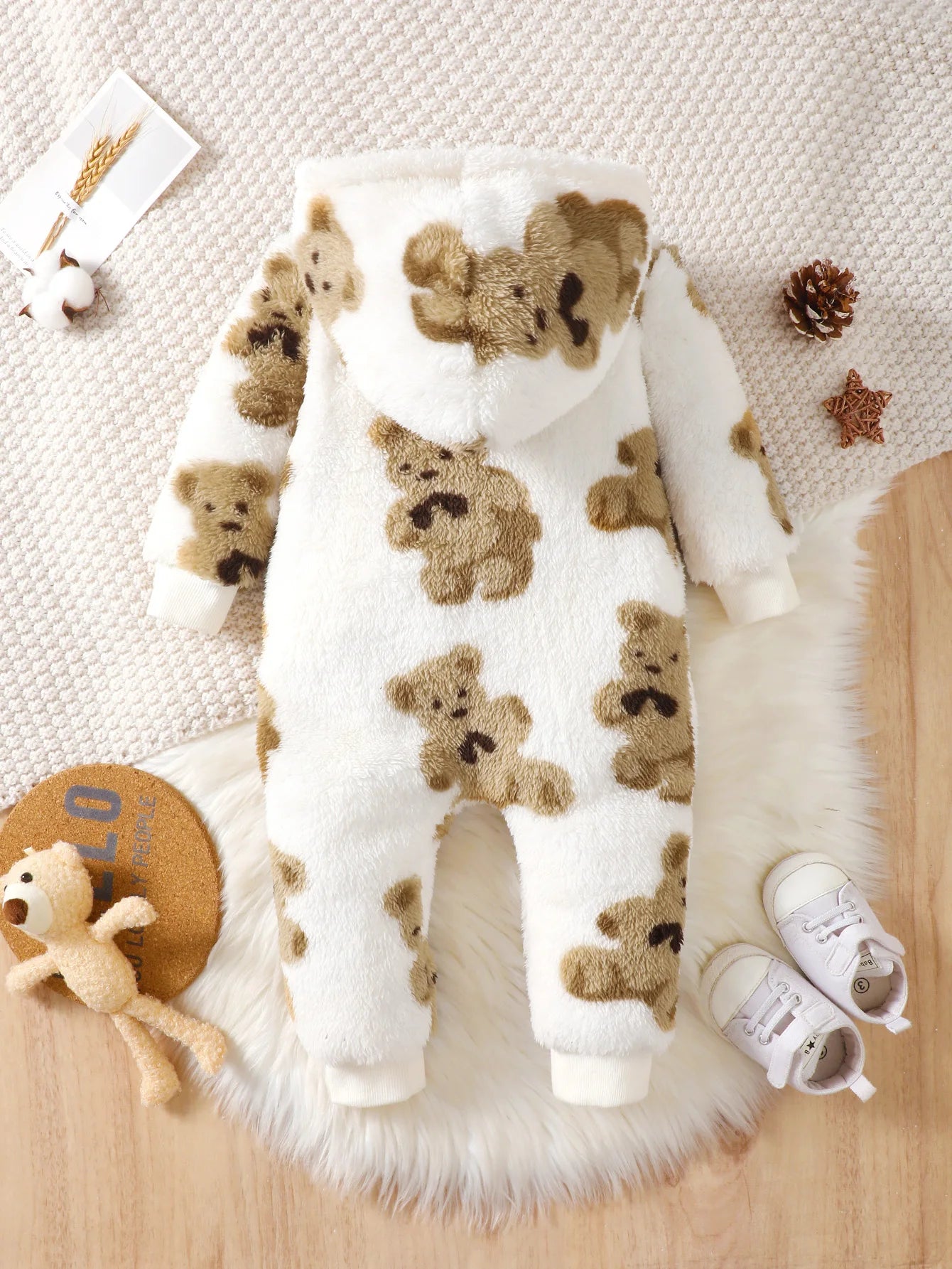 Baby Girl Plush Bear Winter Jumpsuit 3-24M