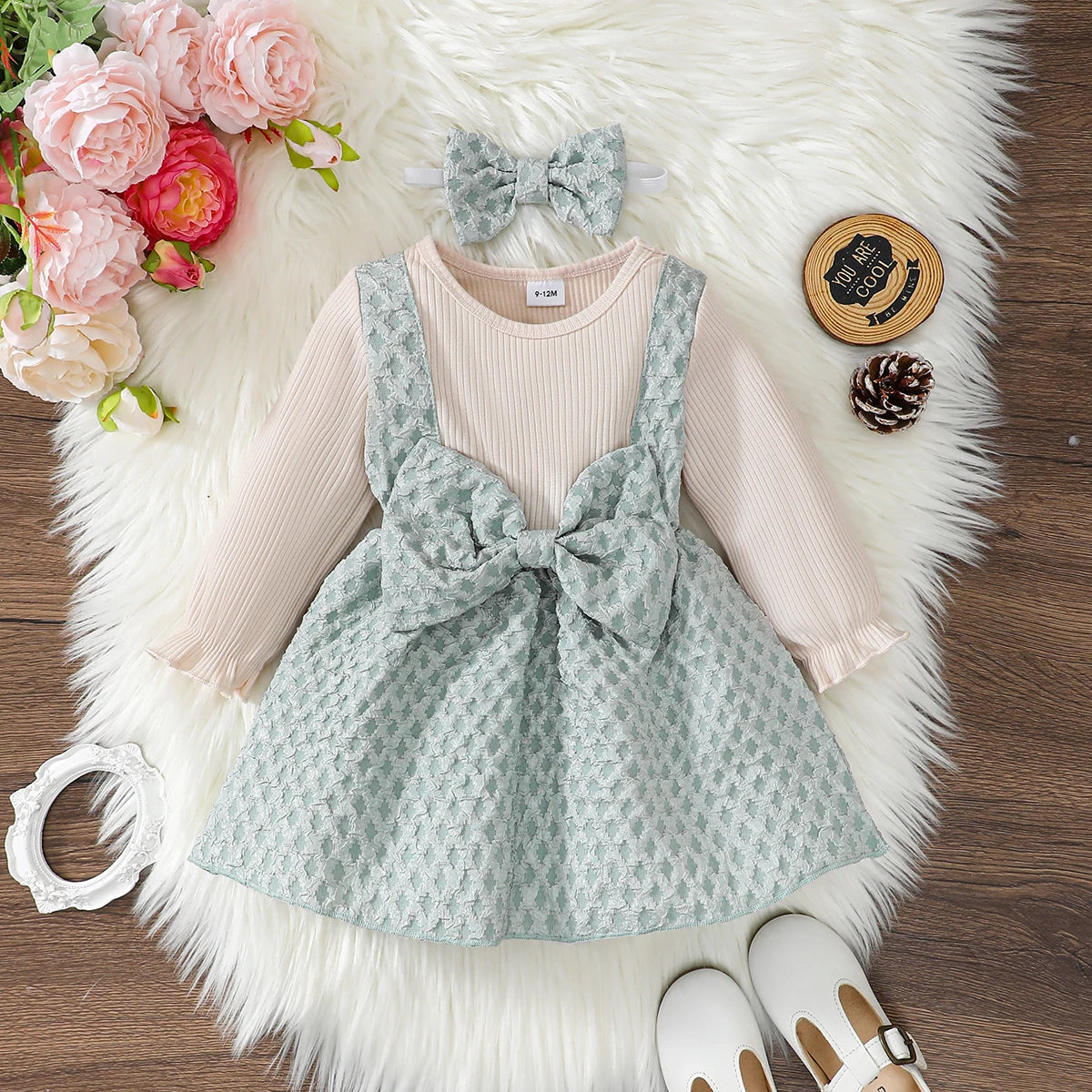 Baby Girl Bow Princess Dress & Headband Set