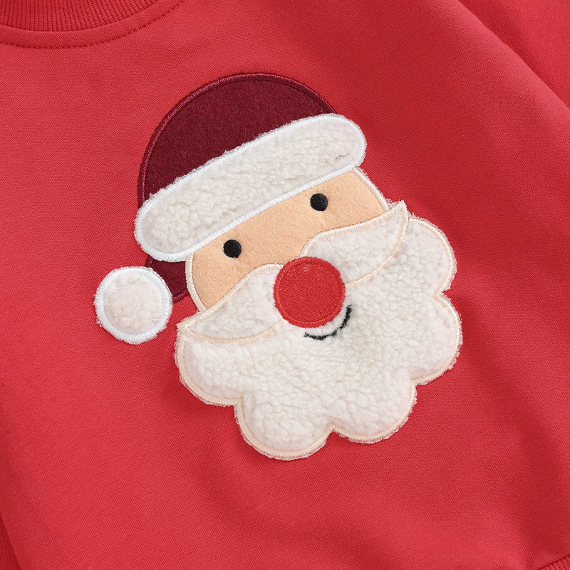 Santa Fuzzy Embroidery Long Sleeve Sweatshirts+Long Pants Christmas Outfits for boys