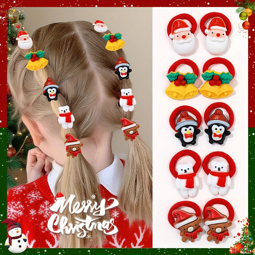 10pcs Christmas Hair Ties  Girls Gift Set