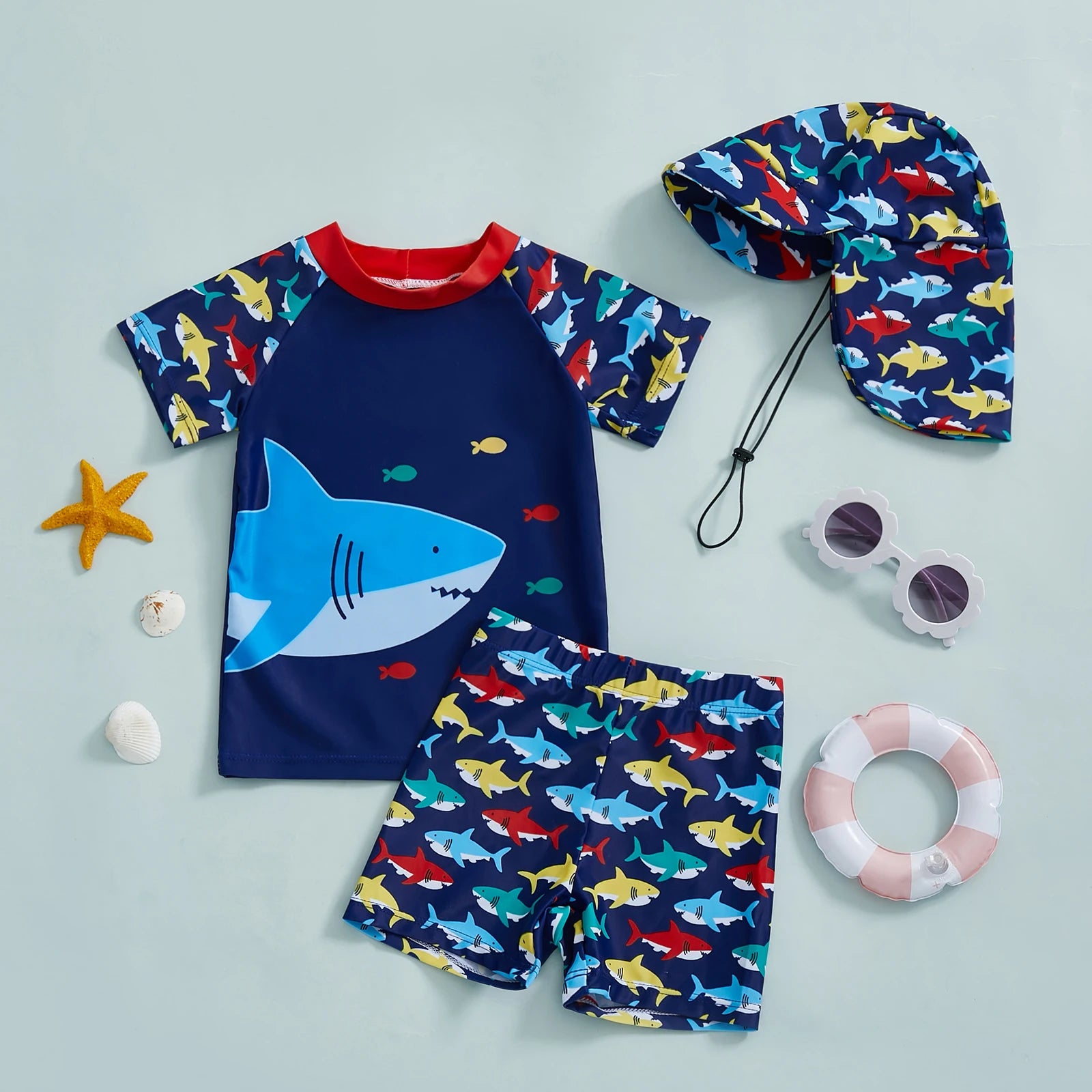 Baby boy Summer Swimsuit  Set-  Cute Shark Print