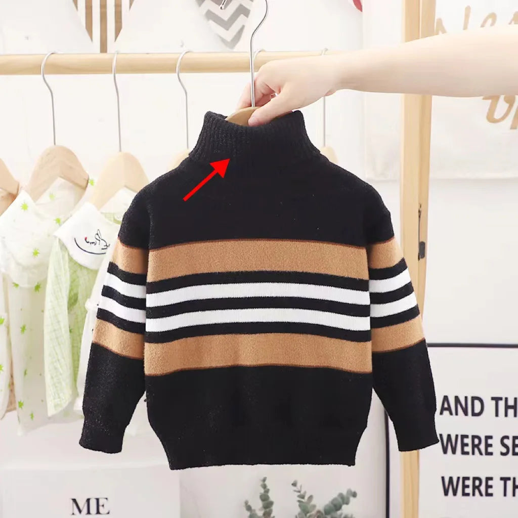Boys Striped Turtleneck Knit Sweater