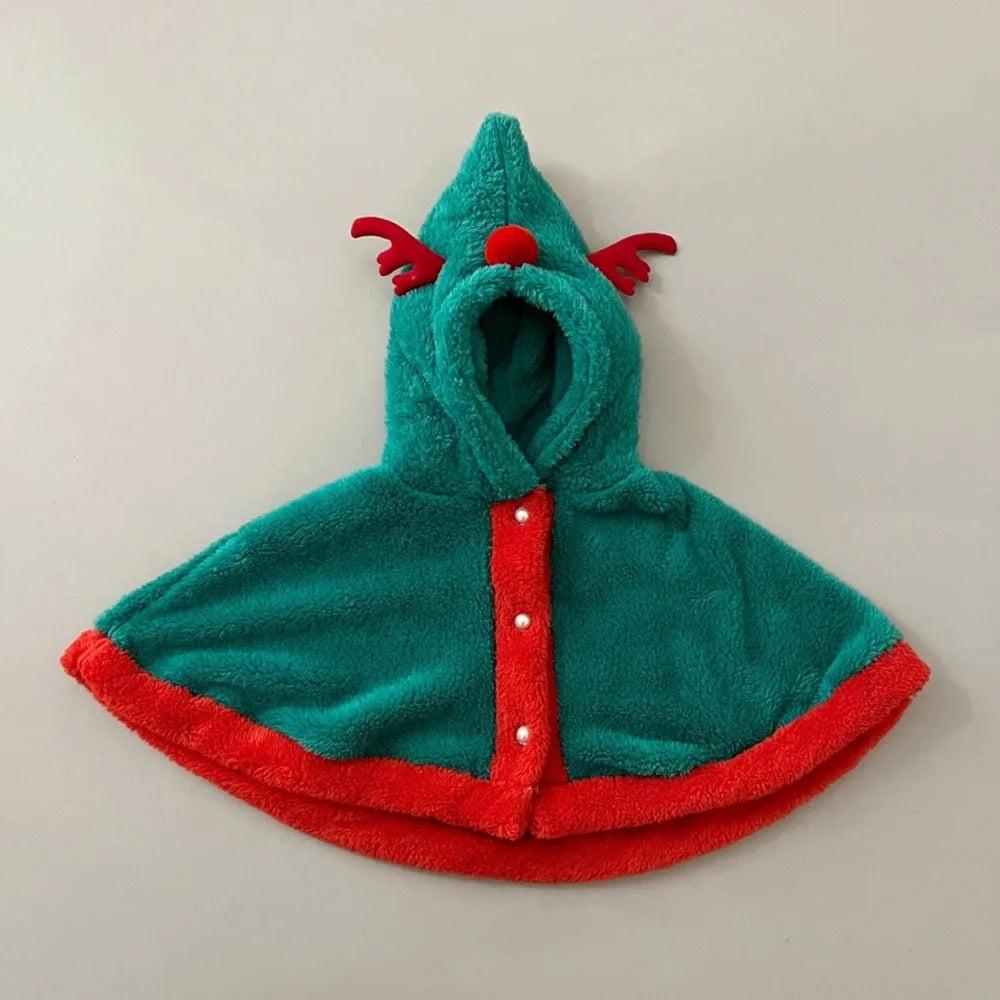 Cozy Fleece-Lined Baby Poncho Christmas Coat