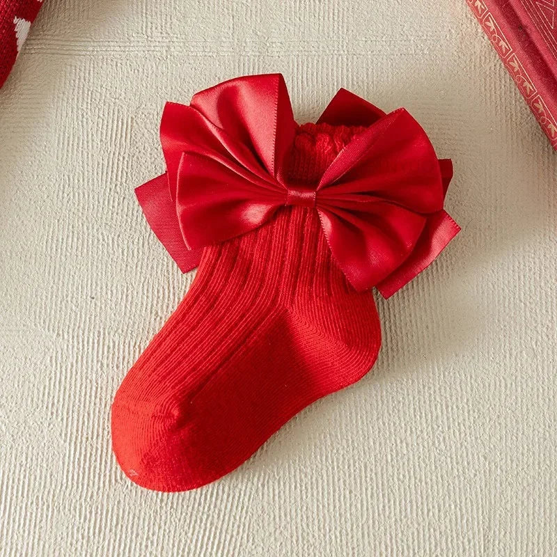 Girls Christmas Cotton Socks with Bows