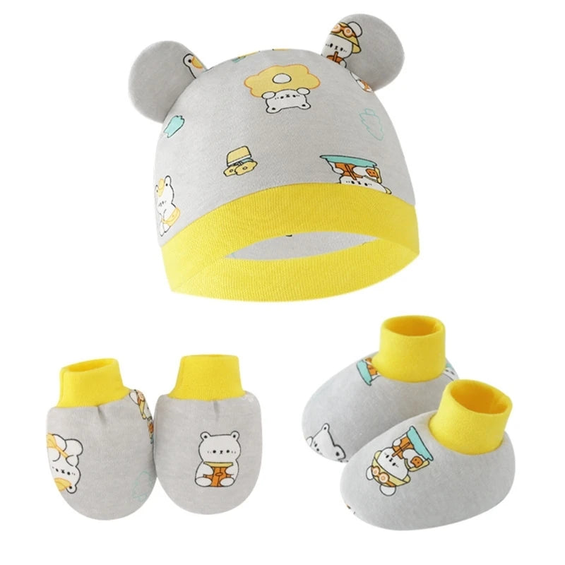 3pcs/set Cotton Cap with Anti Scratch Mittens and Foot Cover for newborns