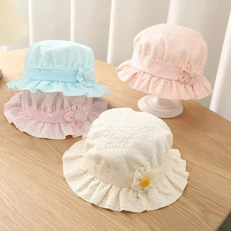 MOMSTAG Cute Flower Baby Girls Bucket Hat - Lace Cotton for Summer