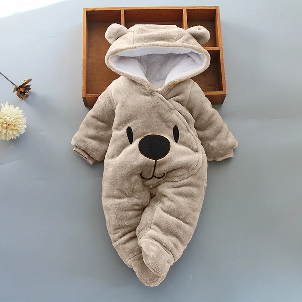 MOMSTAG Newborn Hooded Romper Cartoon Bear Plush Cute Overall Jumpsuit For Kids