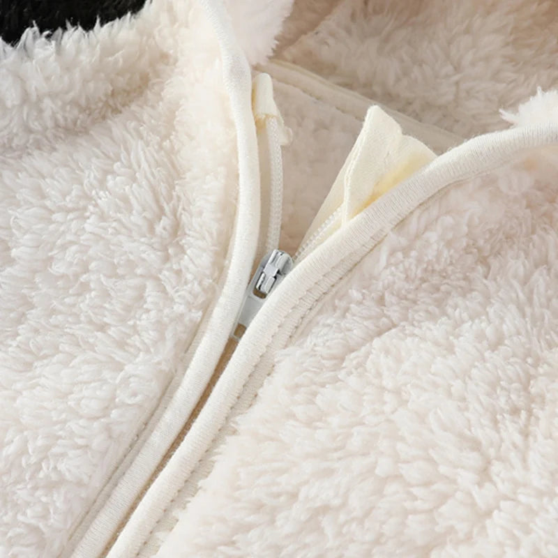 Cute Baby Flannel Zip Up Jumpsuit 3-18M