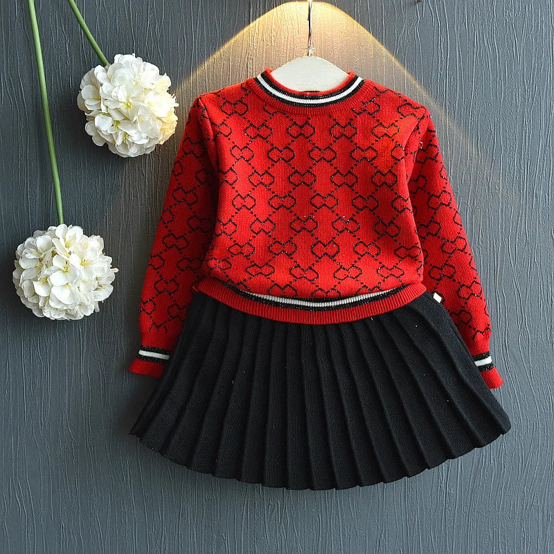 MOMSTAG Girls Winter Sweater Shirt and Skirt 2 Pcs