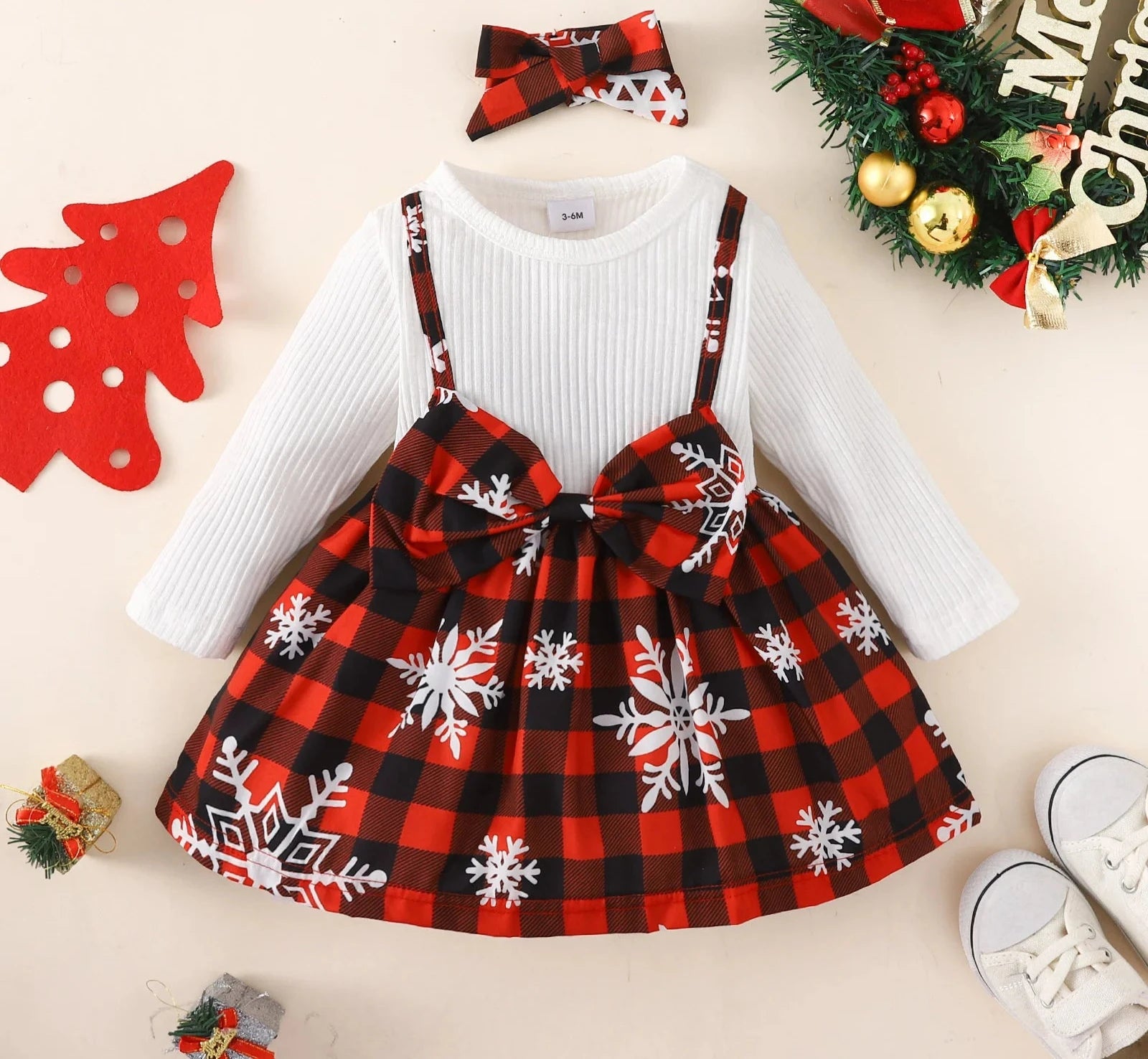 MOMSTAG Long Sleeve Big Bow Plaid Party Dress