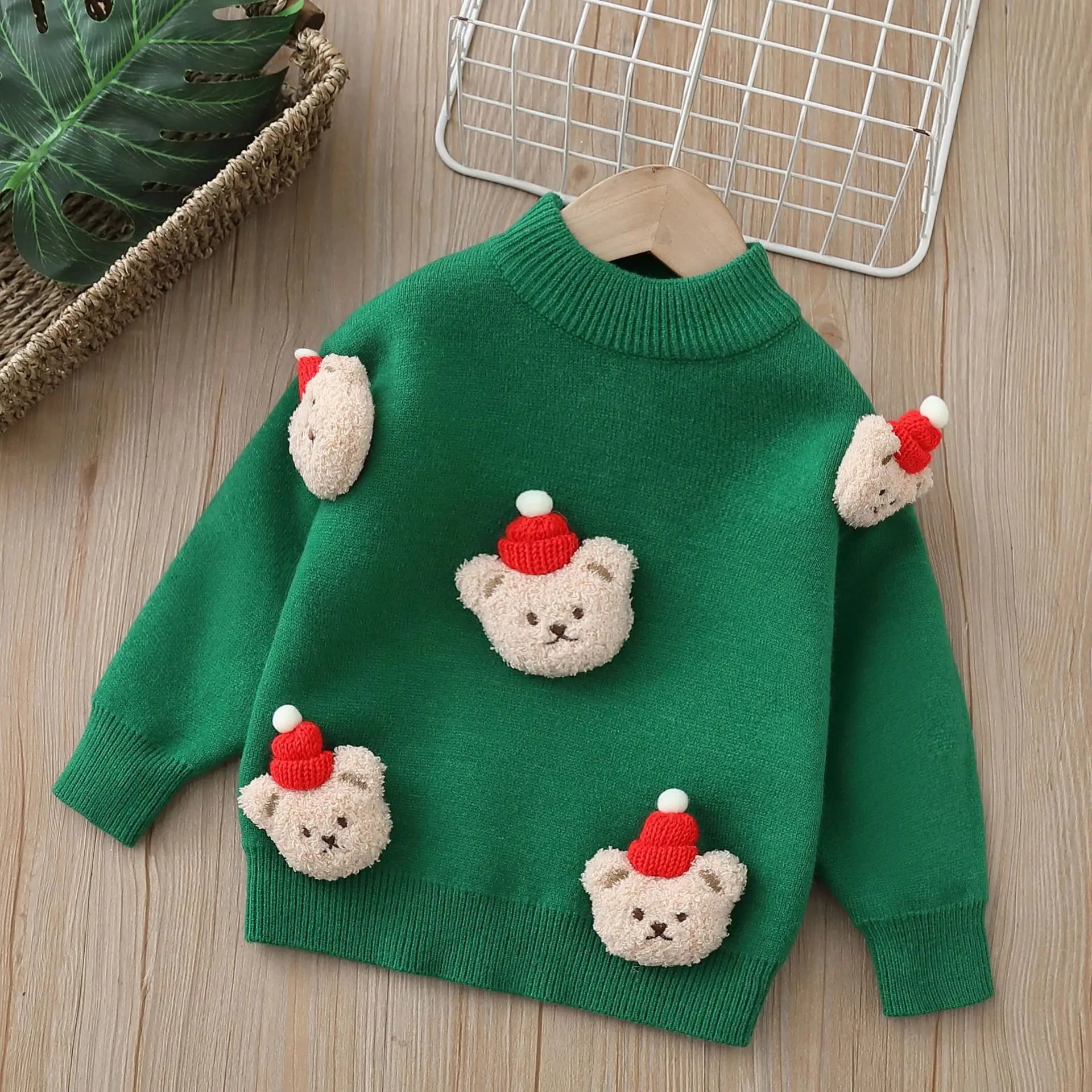 MOMSTAG Christmas Boys Cartoon Bear Hand-knitted Bottoming Shirt