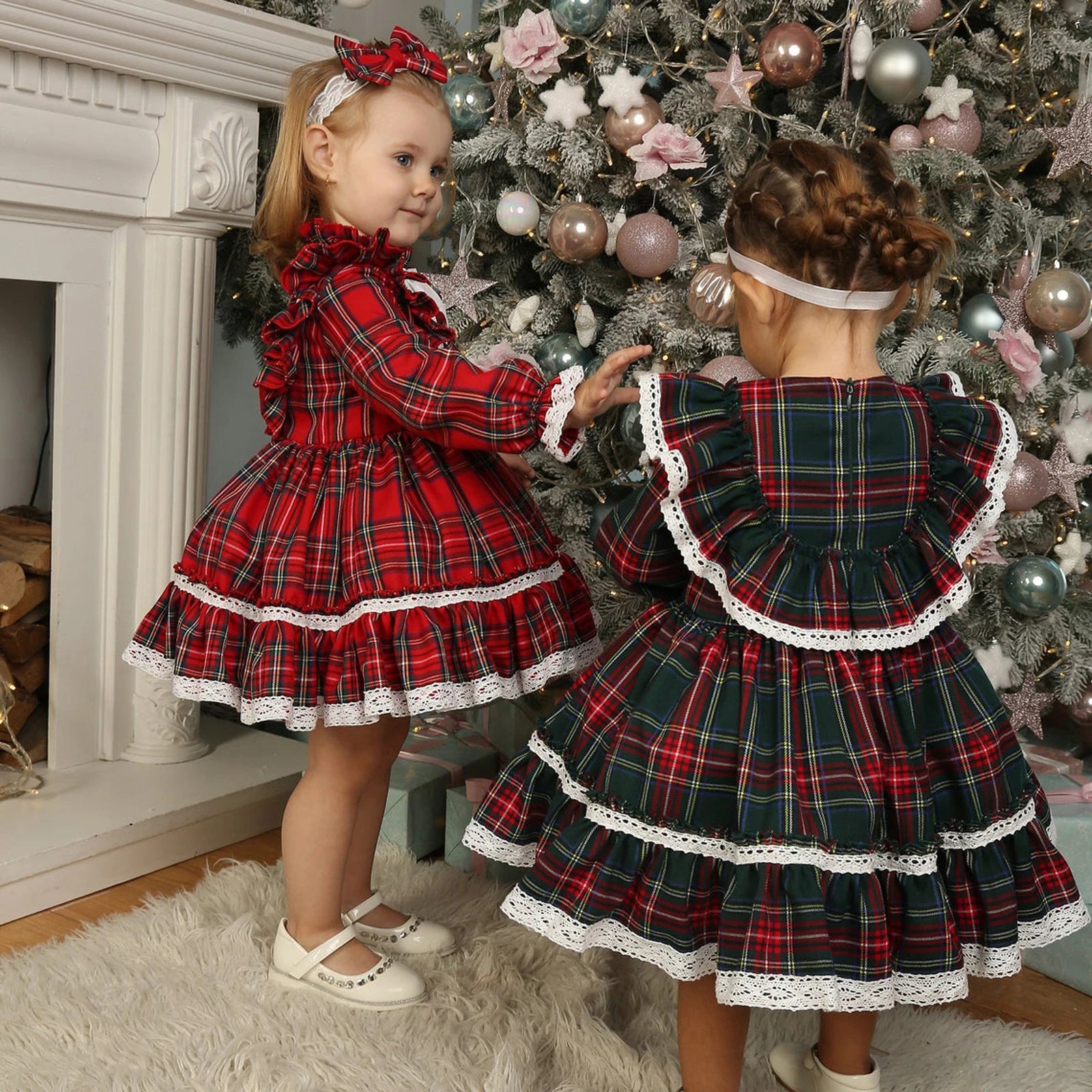 Girls Plaid Bow Christmas Red Tutu Dress