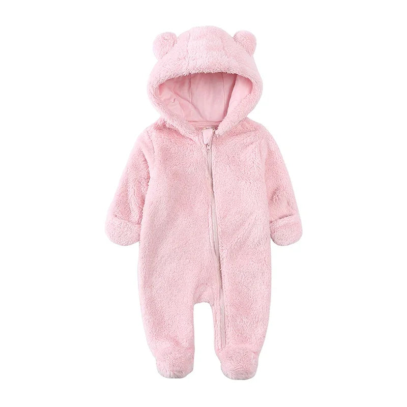 0-12M Fleece Baby Romper Hooded Zipper Bodysuit