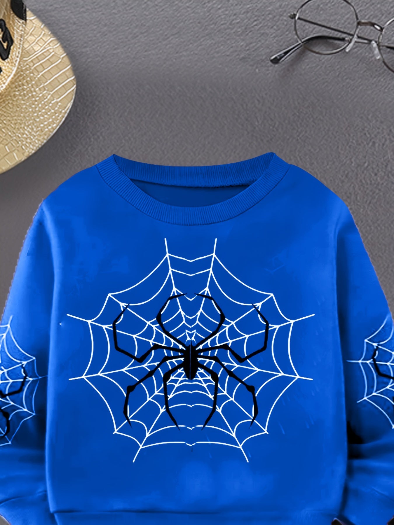 2pcs Boys Cartoon Spider Web Print Long Sleeve Sweatshirt & Pants Sets