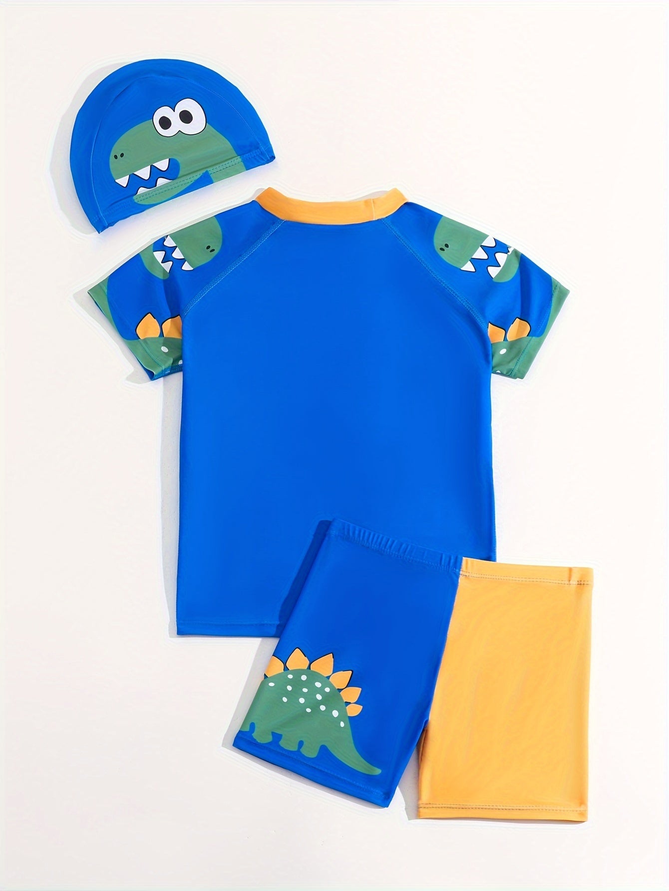 2pcs Cartoon Dinosaur Pattern Swimsuit For Boys